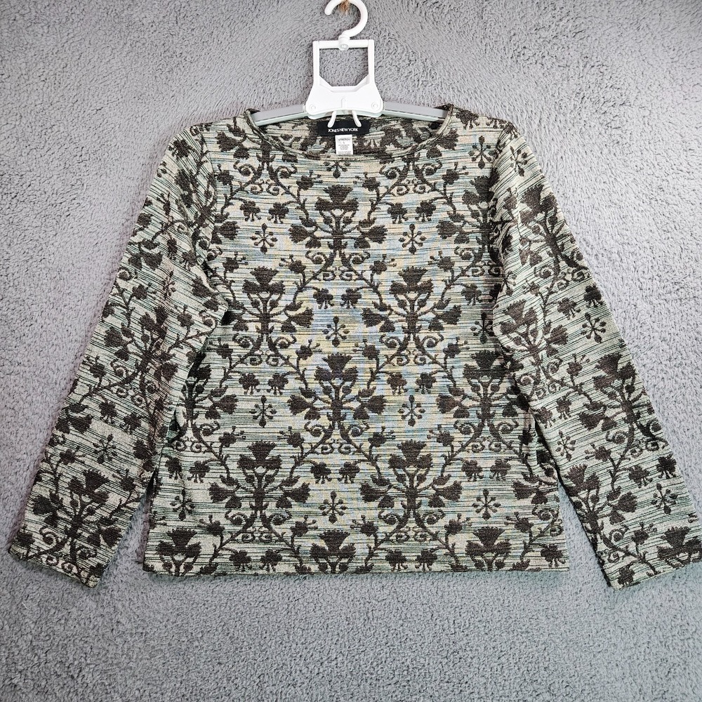 Jones New‎ York Top Blouse Women Large Knit Long Sleeve Geometric Textured Green